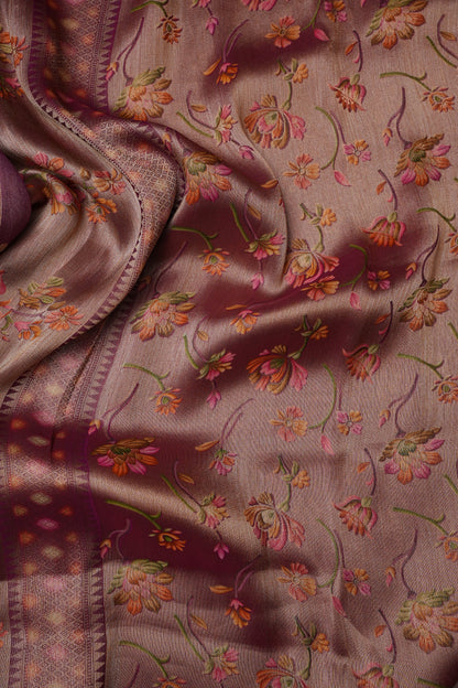 Kashmiri Pashmina Mellow Tissue Banarasi Saree - Wine