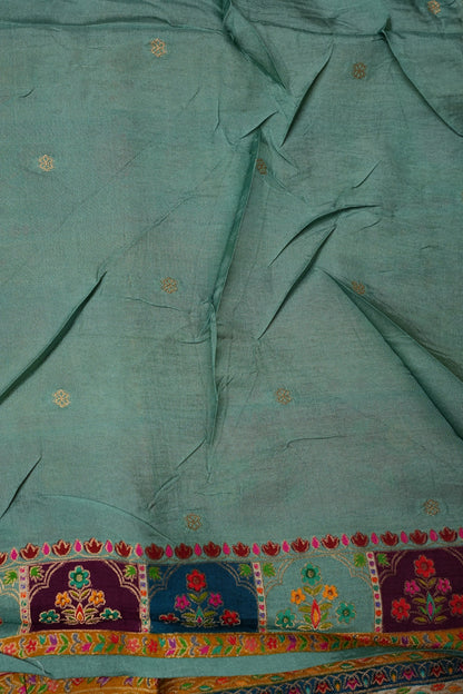 Kashmiri Pashmina Story Telling Banarasi Saree - Multicolor on Sea Green