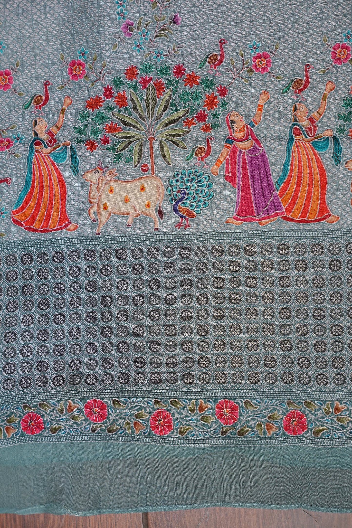 Kashmiri Pashmina Mellow Tissue Banarasi Saree - Aqua Blue