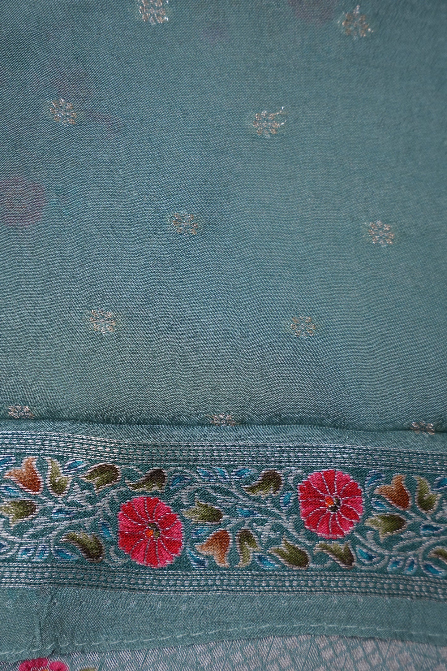Kashmiri Pashmina Mellow Tissue Banarasi Saree - Aqua Blue