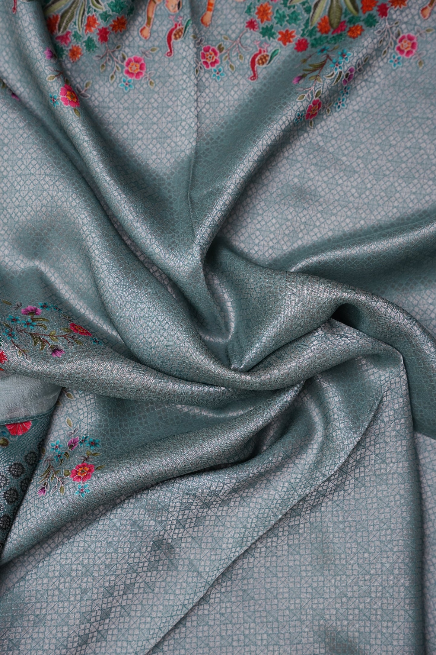 Kashmiri Pashmina Mellow Tissue Banarasi Saree - Aqua Blue