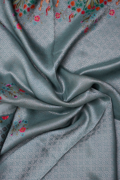 Kashmiri Pashmina Mellow Tissue Banarasi Saree - Aqua Blue