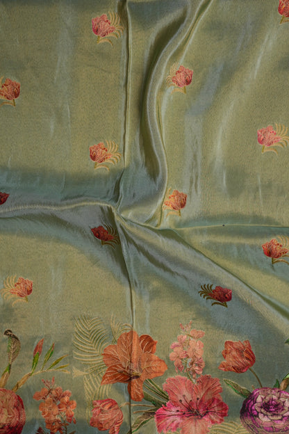 Kashmiri Pashmina Mellow Tissue Banarasi Saree - Teal Green