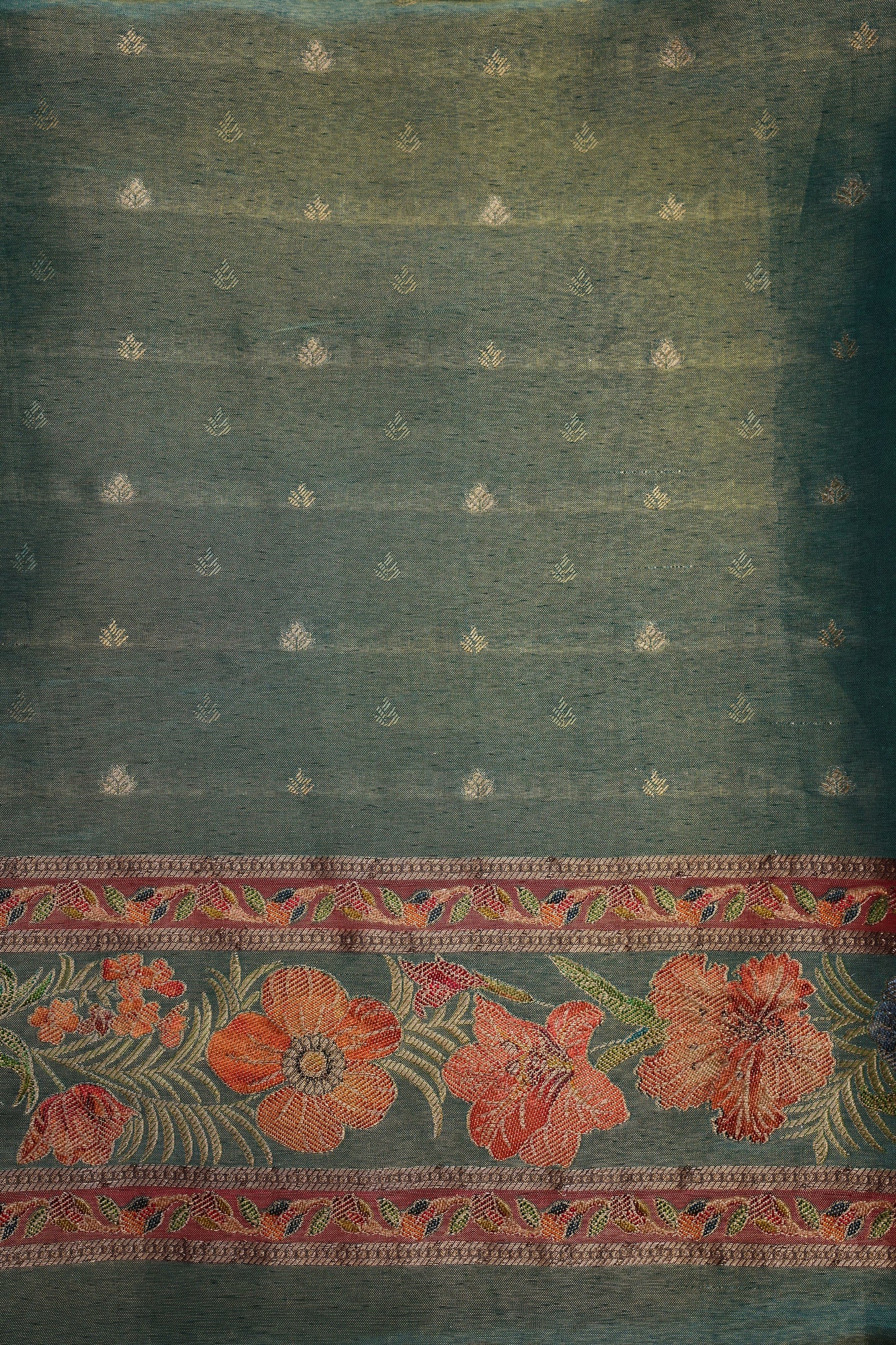 Kashmiri Pashmina Mellow Tissue Banarasi Saree - Teal Green