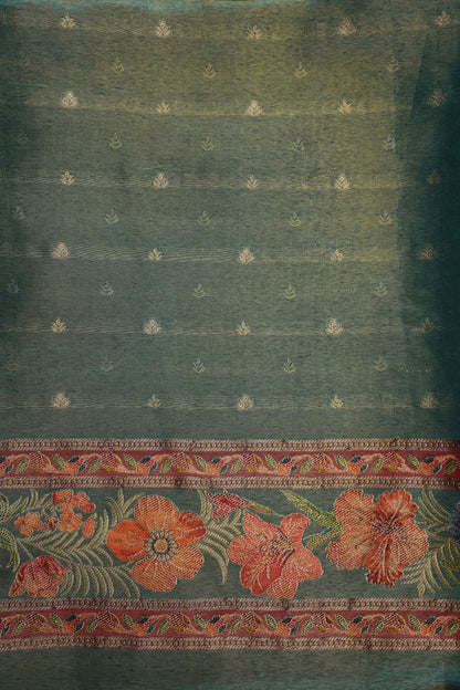 Kashmiri Pashmina Mellow Tissue Banarasi Saree - Teal Green