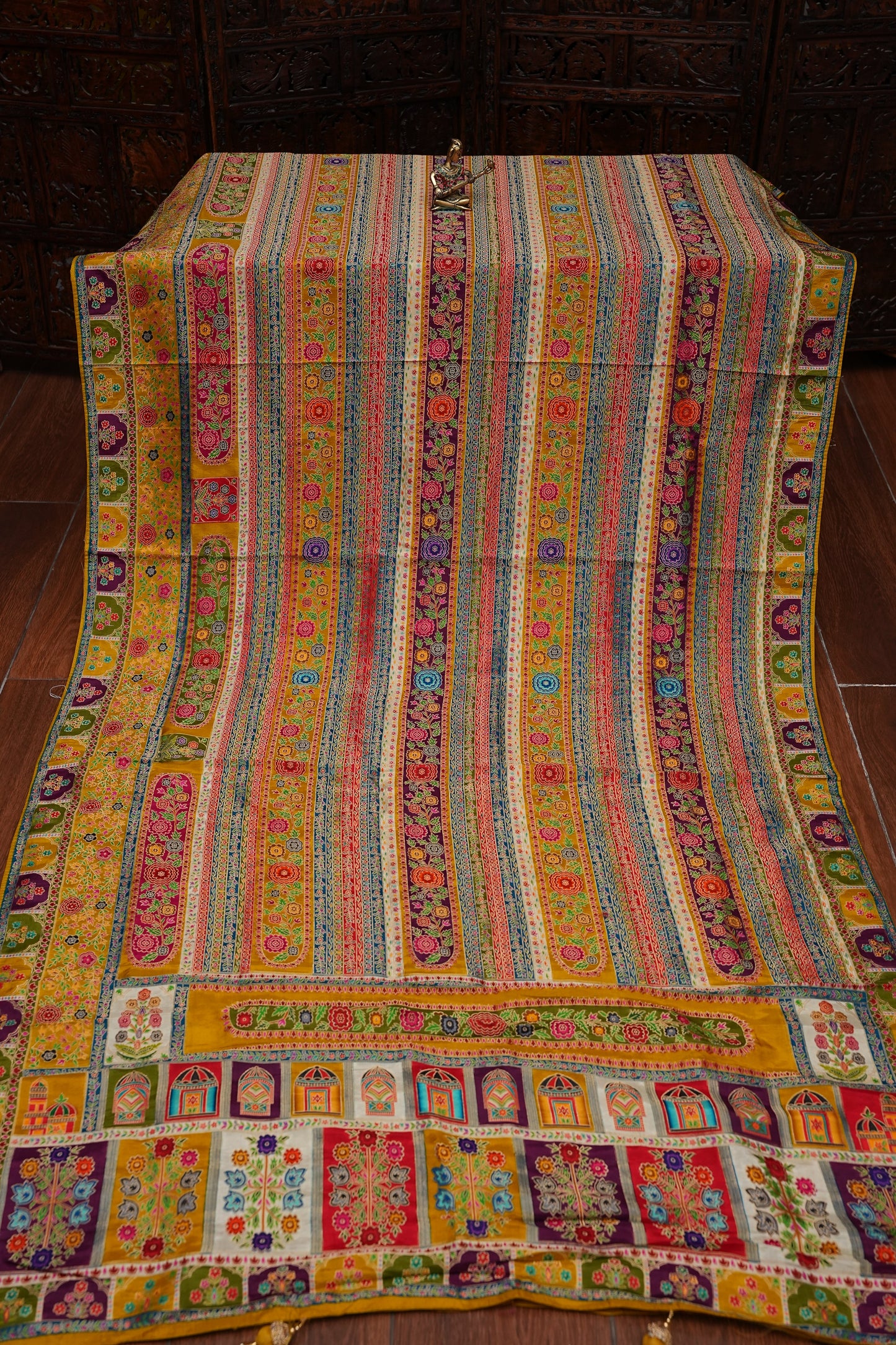 Kashmiri Pashmina Story Telling Banarasi Saree - Multicolor on Yellow
