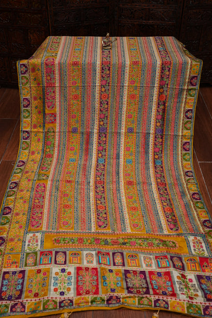 Kashmiri Pashmina Story Telling Banarasi Saree - Multicolor on Yellow