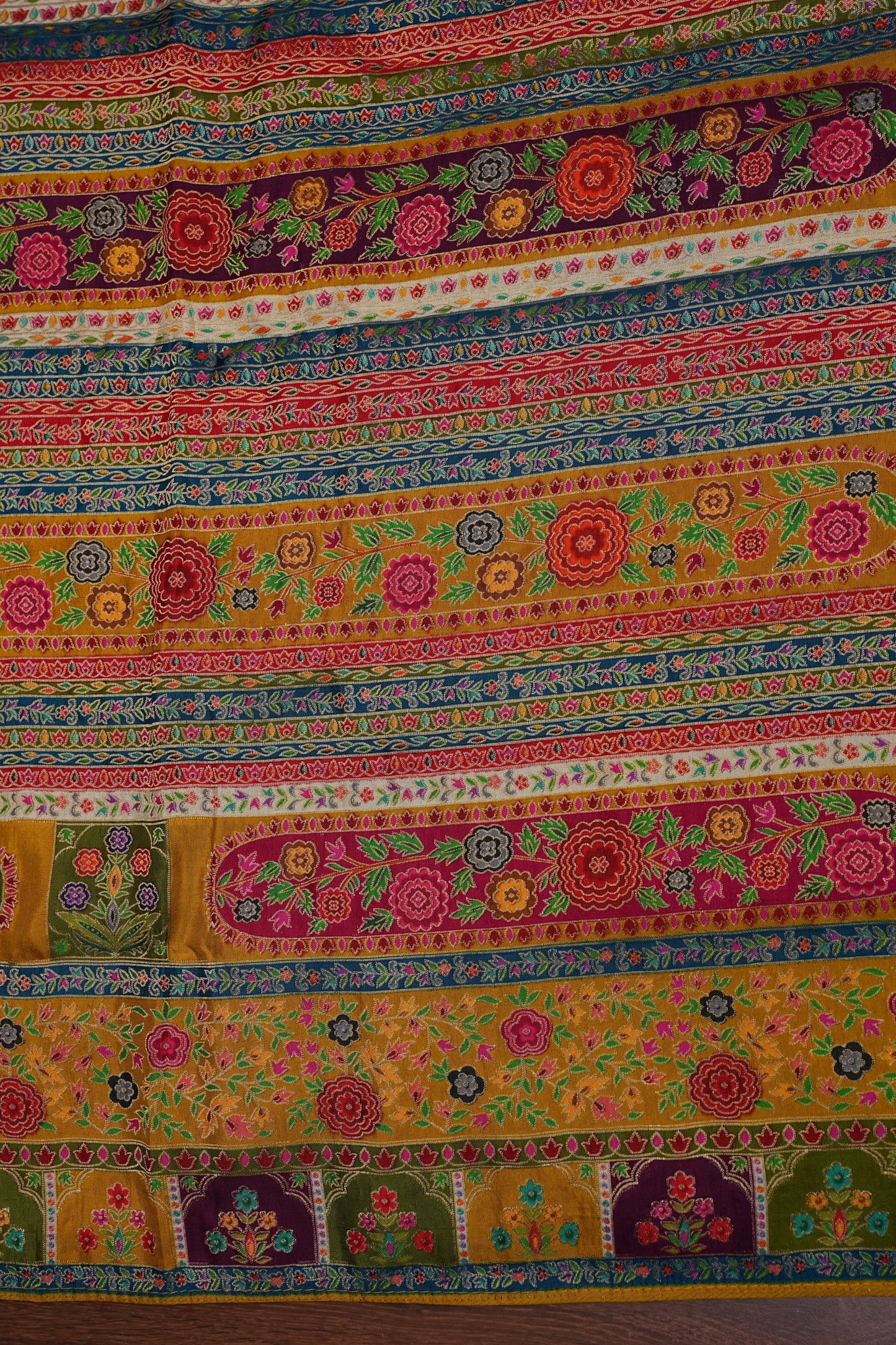 Kashmiri Pashmina Story Telling Banarasi Saree - Multicolor on Yellow