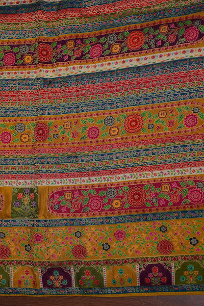 Kashmiri Pashmina Story Telling Banarasi Saree - Multicolor on Yellow