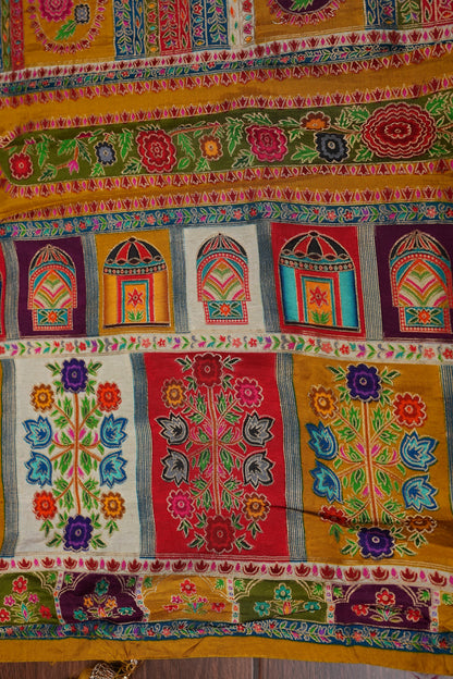 Kashmiri Pashmina Story Telling Banarasi Saree - Multicolor on Yellow