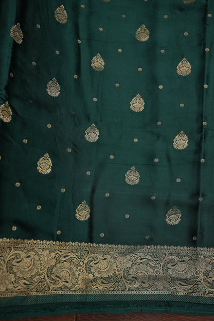 Banarasi Mashru Silk Saree - Emerald Green