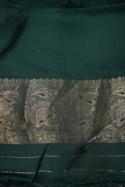 Banarasi Mashru Silk Saree - Emerald Green