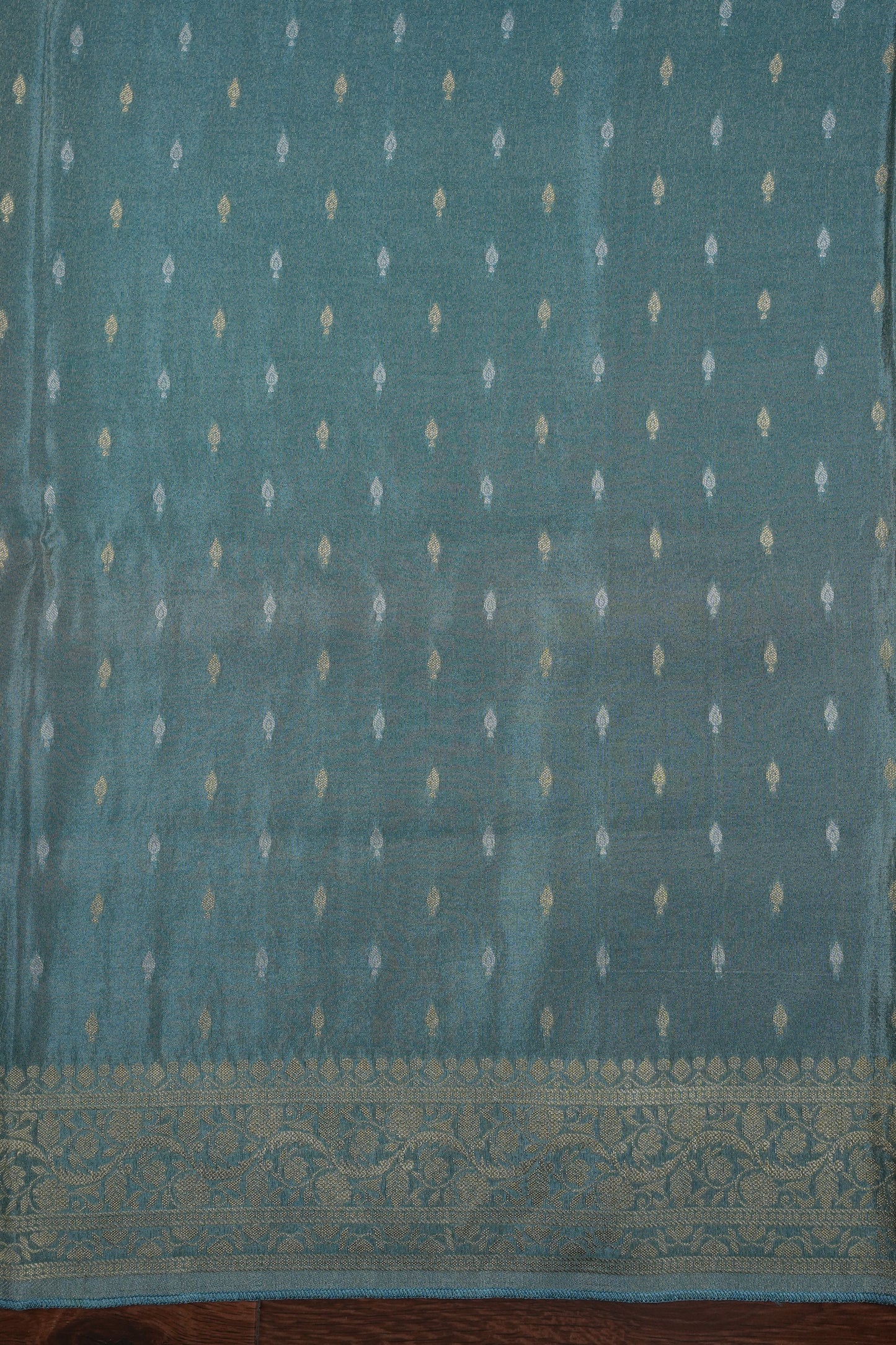 Kashmiri Pashmina Mellow Tissue Banarasi Saree - Aqua Blue