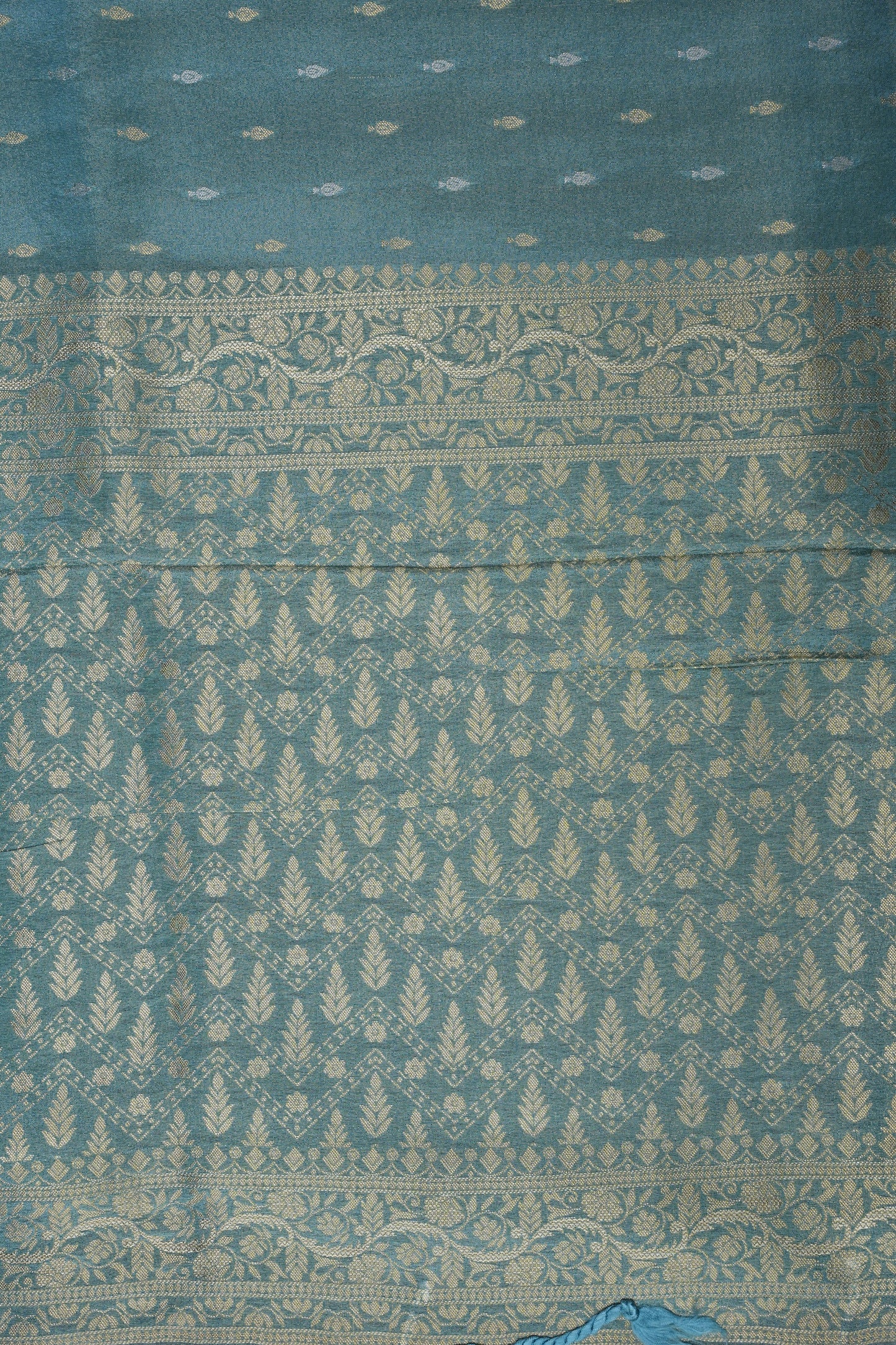 Kashmiri Pashmina Mellow Tissue Banarasi Saree - Aqua Blue