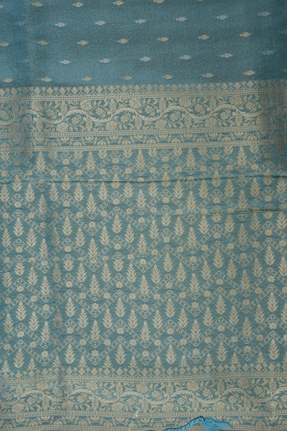 Kashmiri Pashmina Mellow Tissue Banarasi Saree - Aqua Blue