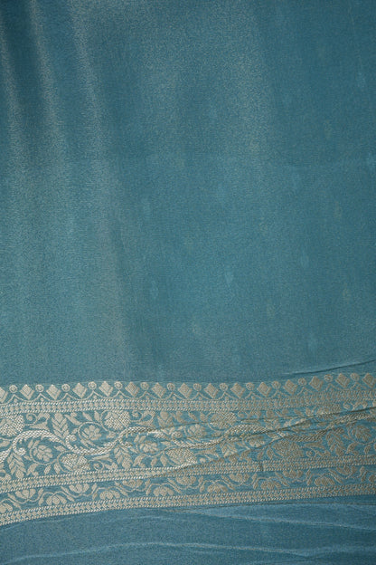Kashmiri Pashmina Mellow Tissue Banarasi Saree - Aqua Blue