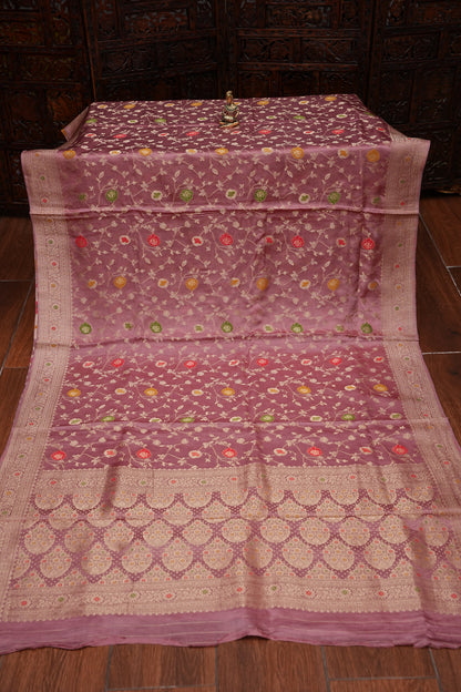 Pure Mashru Silk Saree - Mauve Pink withy Meenakari Jaal Pattern