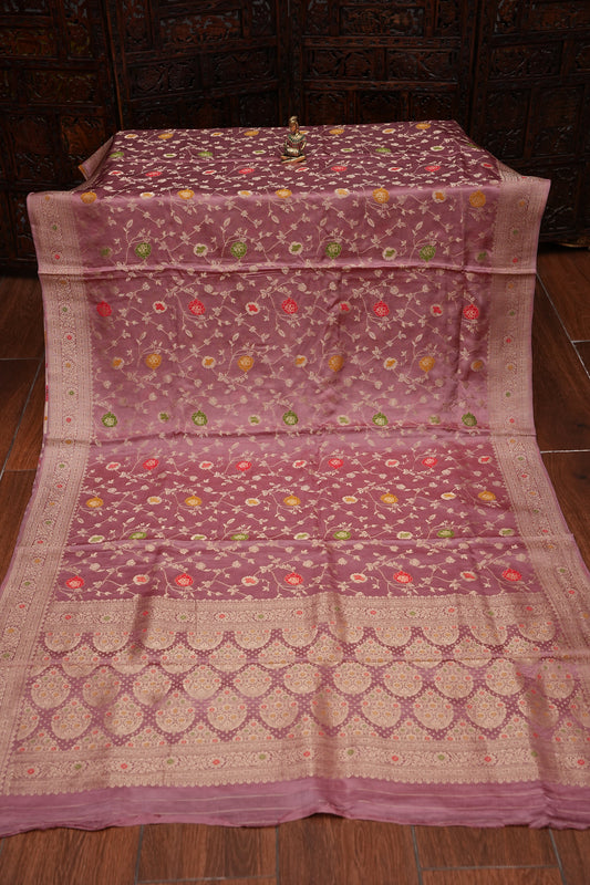Pure Mashru Silk Saree - Mauve Pink withy Meenakari Jaal Pattern