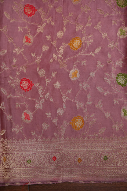 Pure Mashru Silk Saree - Mauve Pink withy Meenakari Jaal Pattern