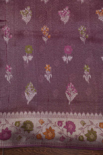 Mellow Wine Tissue Saree with Banarasi Silver Weaving & Paithani Borders
