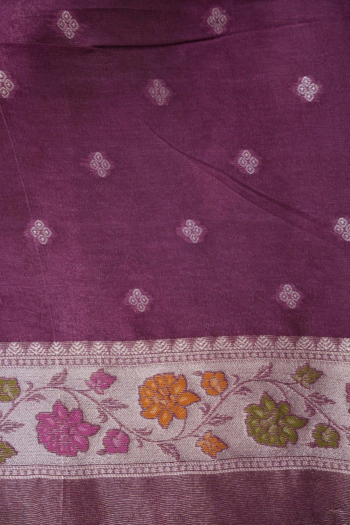 Mellow Wine Tissue Saree with Banarasi Silver Weaving & Paithani Borders
