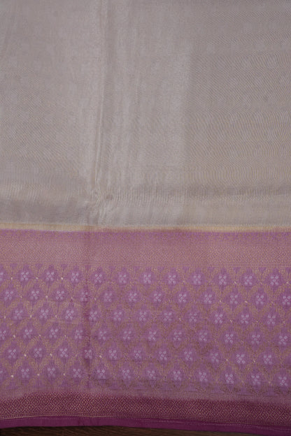 Kashmiri Pashmina Mellow Tissue Banarasi Saree - Ivory & Baby PInk