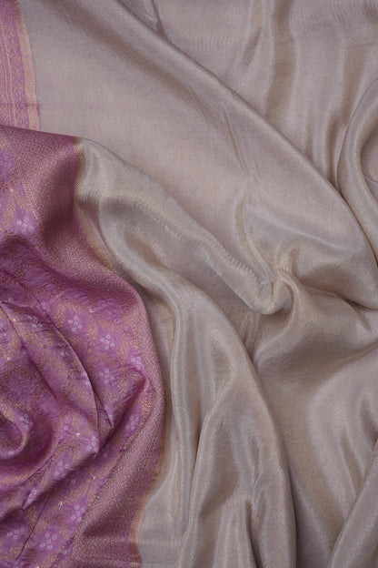 Kashmiri Pashmina Mellow Tissue Banarasi Saree - Ivory & Baby PInk