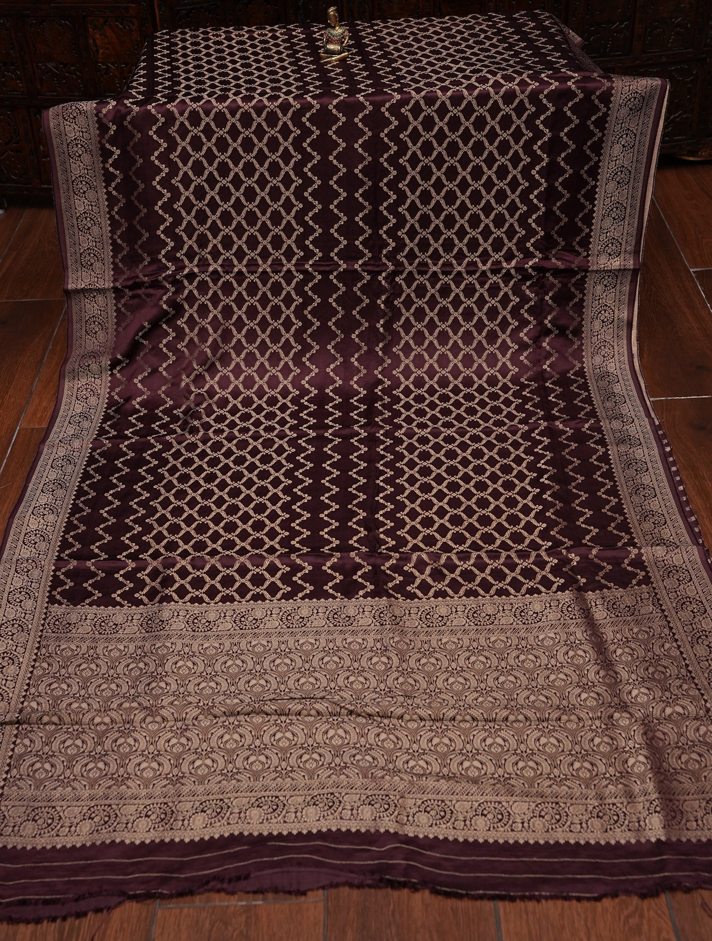 Geometric Mashru Silk Saree - Dark Chcolate