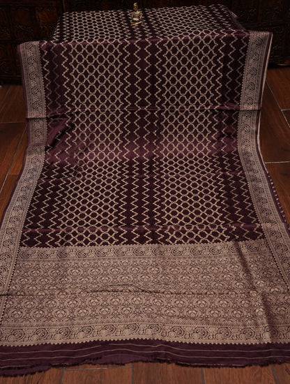 Geometric Mashru Silk Saree - Dark Chcolate