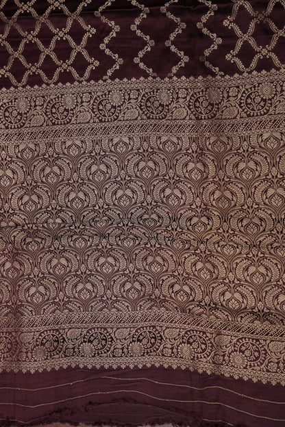 Geometric Mashru Silk Saree - Dark Chcolate