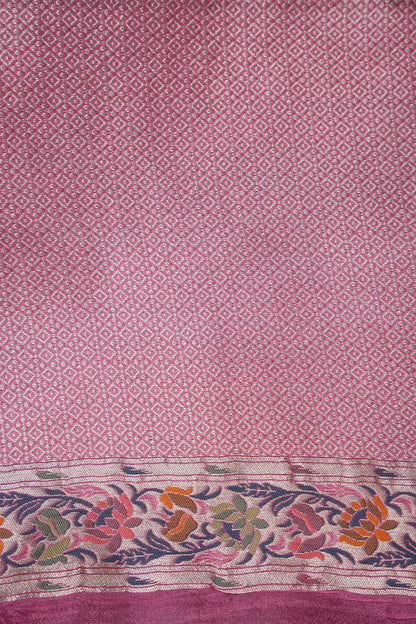 Tussar Banarasi Raw Silk Saree with Floral Paithani Weaves – Black & Pink