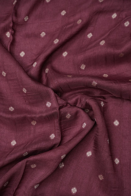 Tussar Banarasi Raw Silk Saree with Floral Paithani Weaves – Mauve Pink & Wine Border