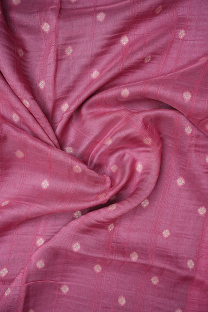 Tussar Banarasi Raw Silk Saree with Floral Paithani Weaves – Blush Pink & Deep Wine Border