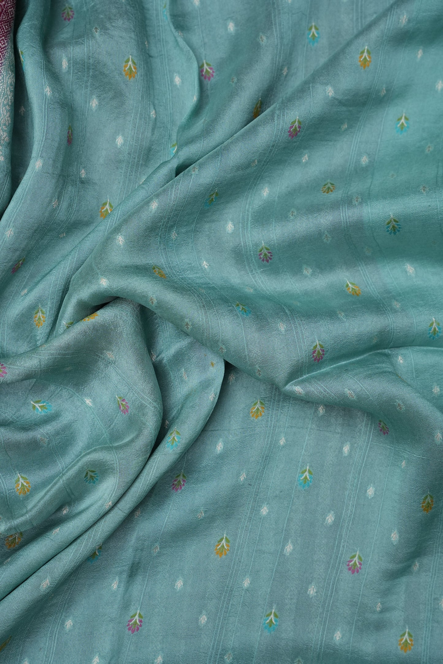 Tussar Banarasi Raw Silk Saree with Floral Paithani Weaves – Mint Green & Wine