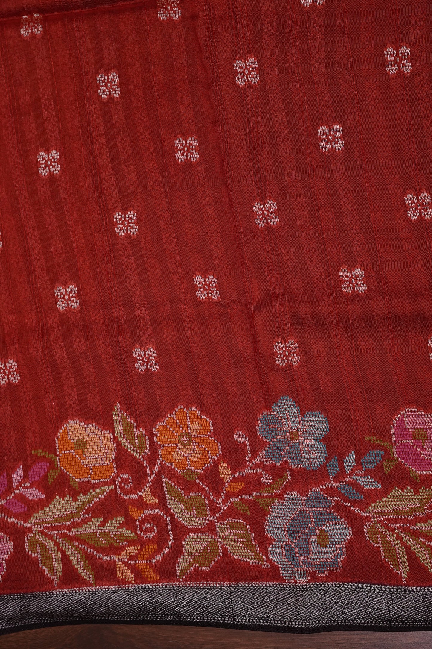 Tussar Banarasi Raw Silk Saree with Floral Paithani Weaves – Burnt Orange & Black
