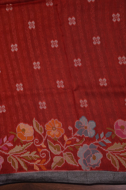 Tussar Banarasi Raw Silk Saree with Floral Paithani Weaves – Burnt Orange & Black