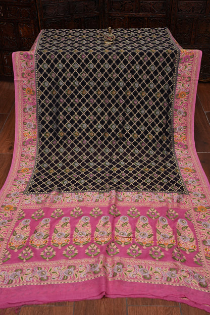 Banarasi Georgette Silk Saree - Black & Pink