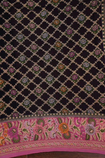 Banarasi Georgette Silk Saree - Black & Pink