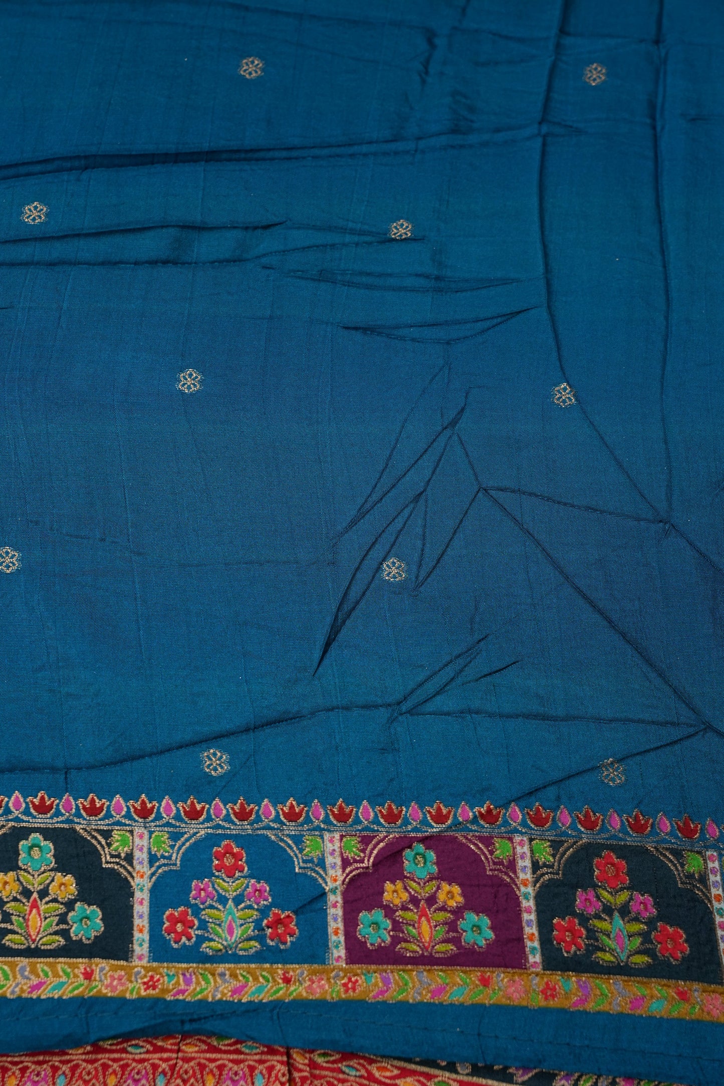 Kashmiri Pashmina Banarasi Story Telling Saree -Multicolor on Teal Blue