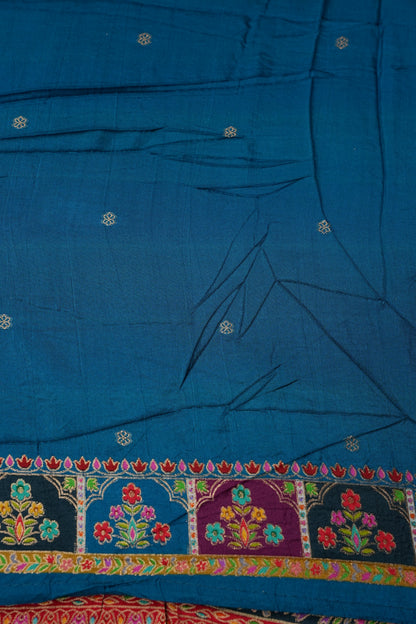 Kashmiri Pashmina Banarasi Story Telling Saree -Multicolor on Teal Blue