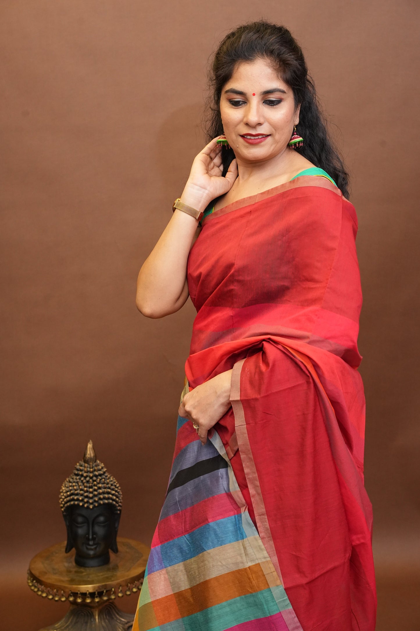 Checkered Cotton Saree - Pink