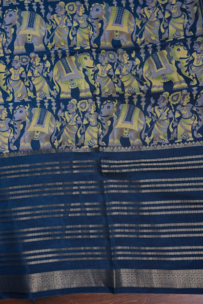Crepe Silk Saree with Digital Kalamkari Print - Blue