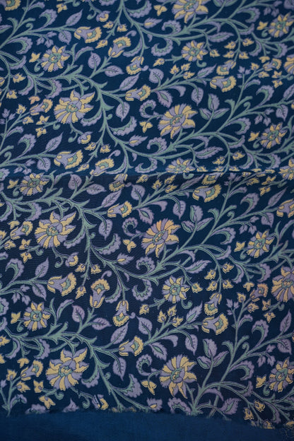 Crepe Silk Saree with Digital Kalamkari Print - Blue