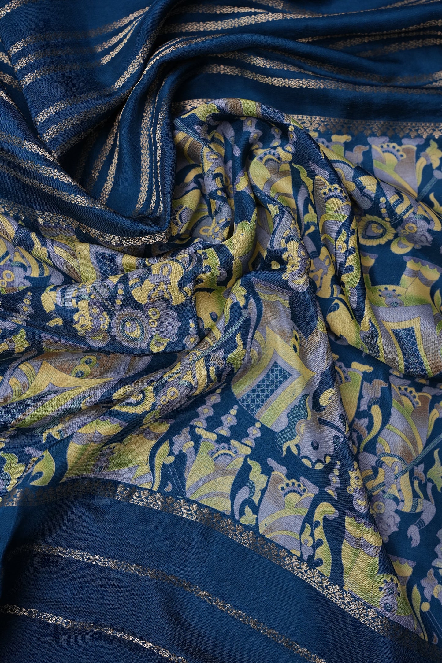 Crepe Silk Saree with Digital Kalamkari Print - Blue