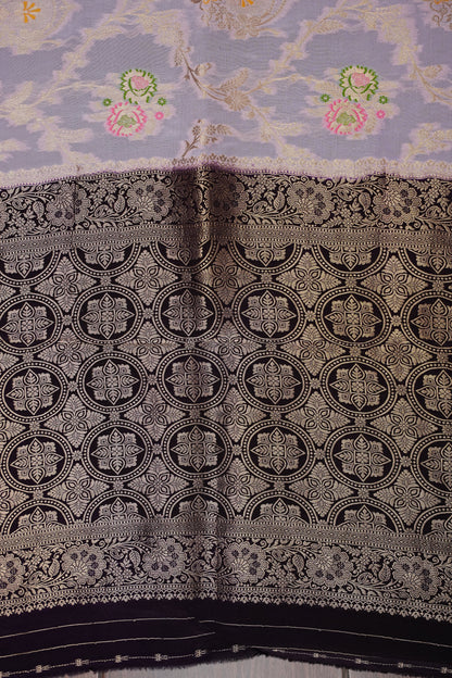 Banarasi Munga Silk Saree - Baby Pink & Deep Purple