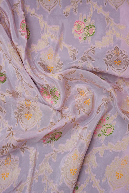 Banarasi Munga Silk Saree - Baby Pink & Deep Purple