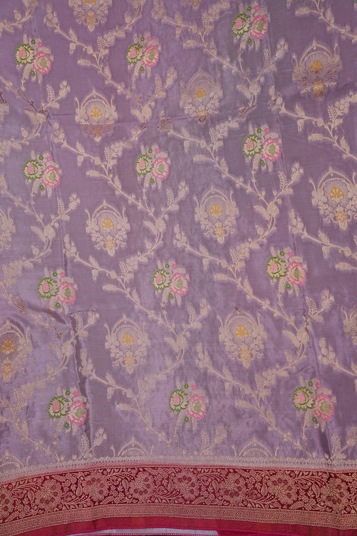 Banarasi Munga Silk Saree - Ice Lilac Lavender & Maroon