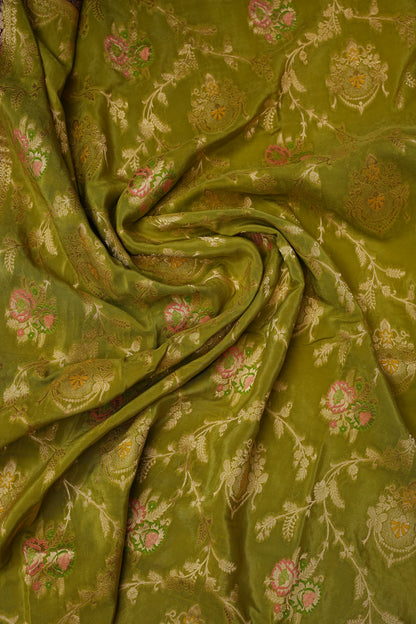 Banarasi Munga Silk Saree - Pistachio Green & Coffee