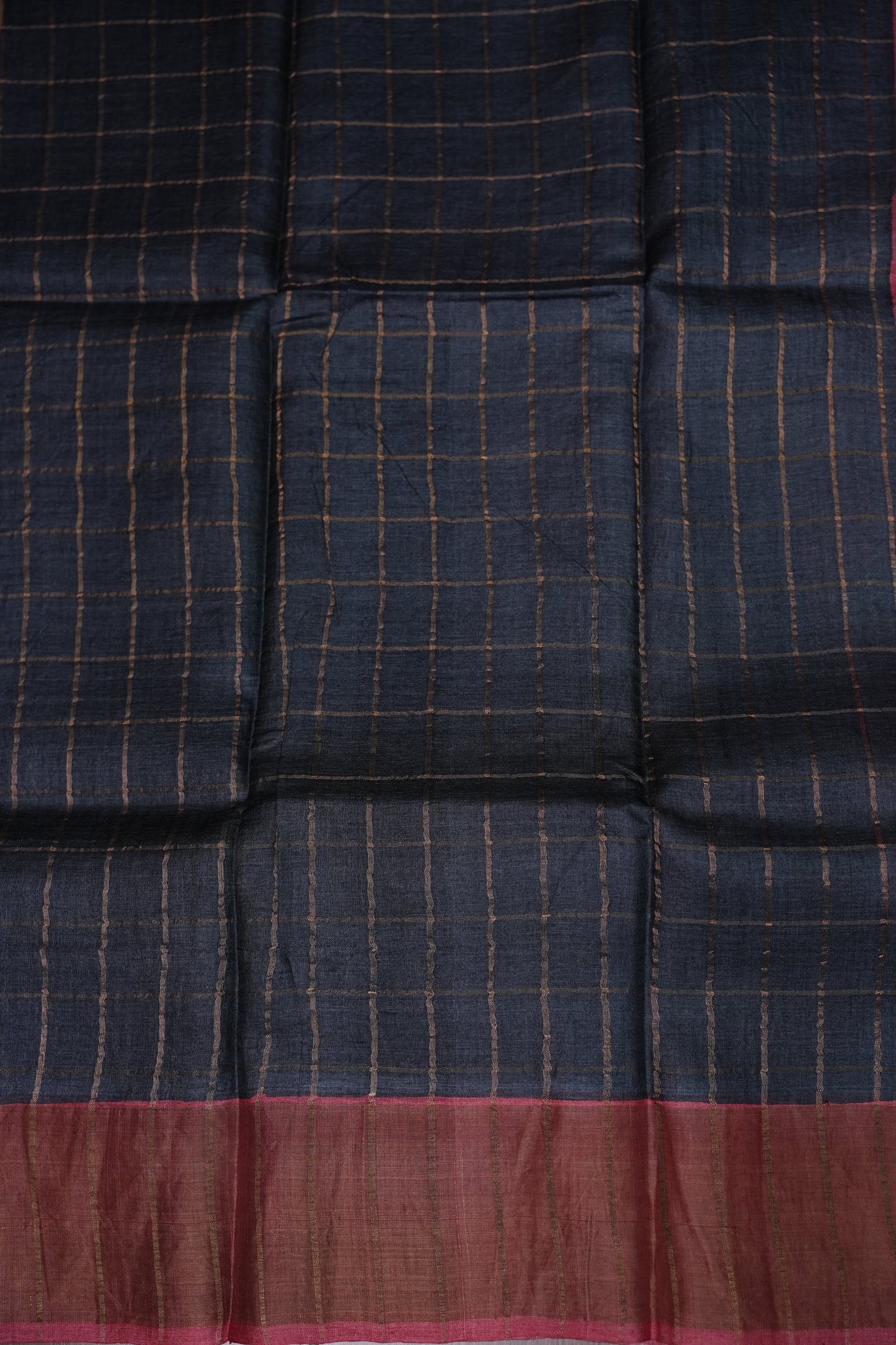 Premium Hand-Painted Tussar Silk Saree – Rich Dark Grey with Floral Kalamkari Pallu & Blouse
