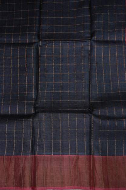 Premium Hand-Painted Tussar Silk Saree – Rich Dark Grey with Floral Kalamkari Pallu & Blouse